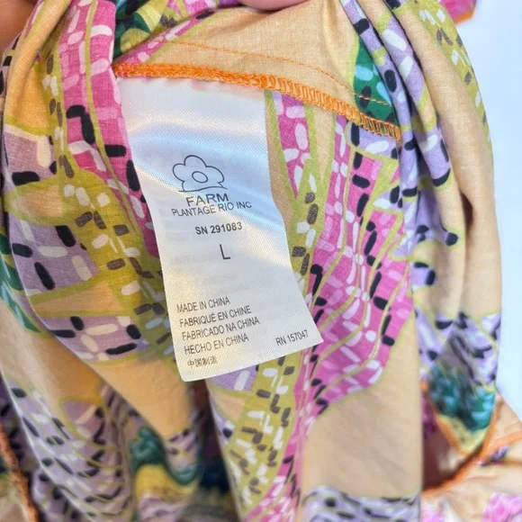FARM RIO Macaw Puff-Sleeve Orange Midi Dress Size Large‎